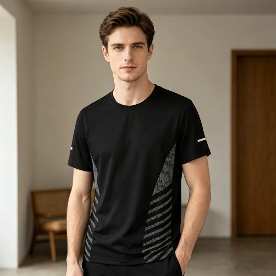 Herren Schnelltrocknendes T-Shirt Atmungsaktives Netz Sportliches Sommer-T-Shirt mit Seitenstreifen Lockerer Schnitt Lässiges T-Shirt für Fitnessstudio Training Laufen Tägliches Tragen