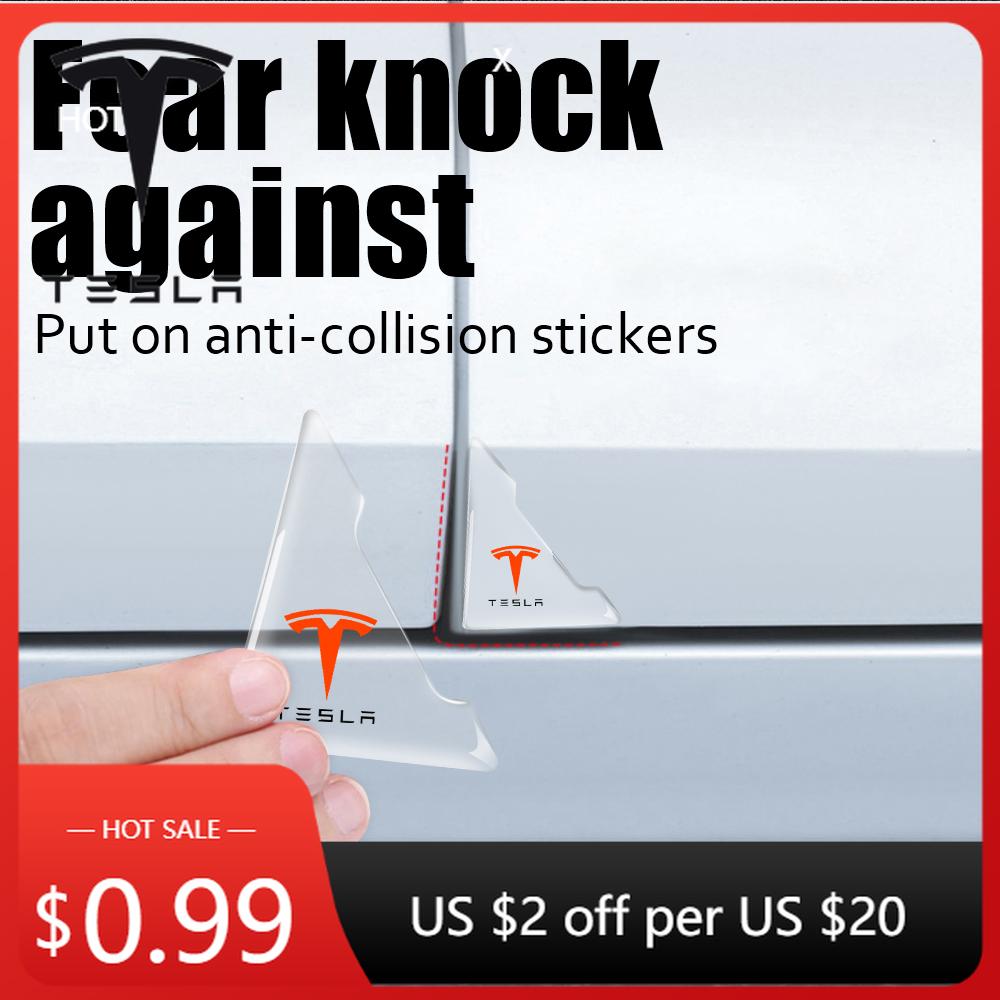 Car Sticker 2025 Hot 2/4Pcs Car Door Corner Cover Bumper Anti-Scratch Badge Sticker For Tesla Model 3 Y S X 2017-2023 Roadster S