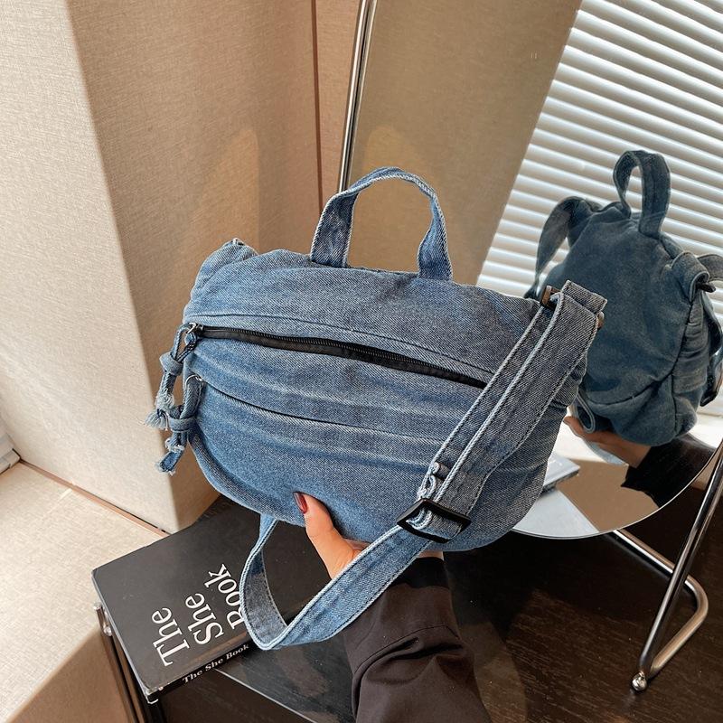 Tooling style denim bag women's new fashion commuter handbag summer texture shoulder messenger bag