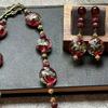 Flat and Round Three-dimensional Cake Red and Green Flower Glazed Handmade Gold Foil High-grade Glazed Necklace