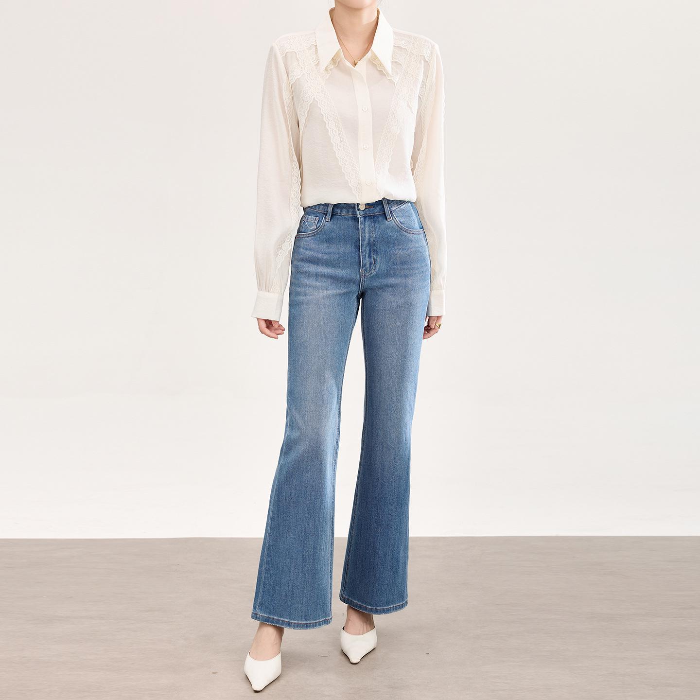 Nanyou Women s Slim-Fit Silk Cotton Micro-Flare Jeans - New Spring Arrival 26 синий