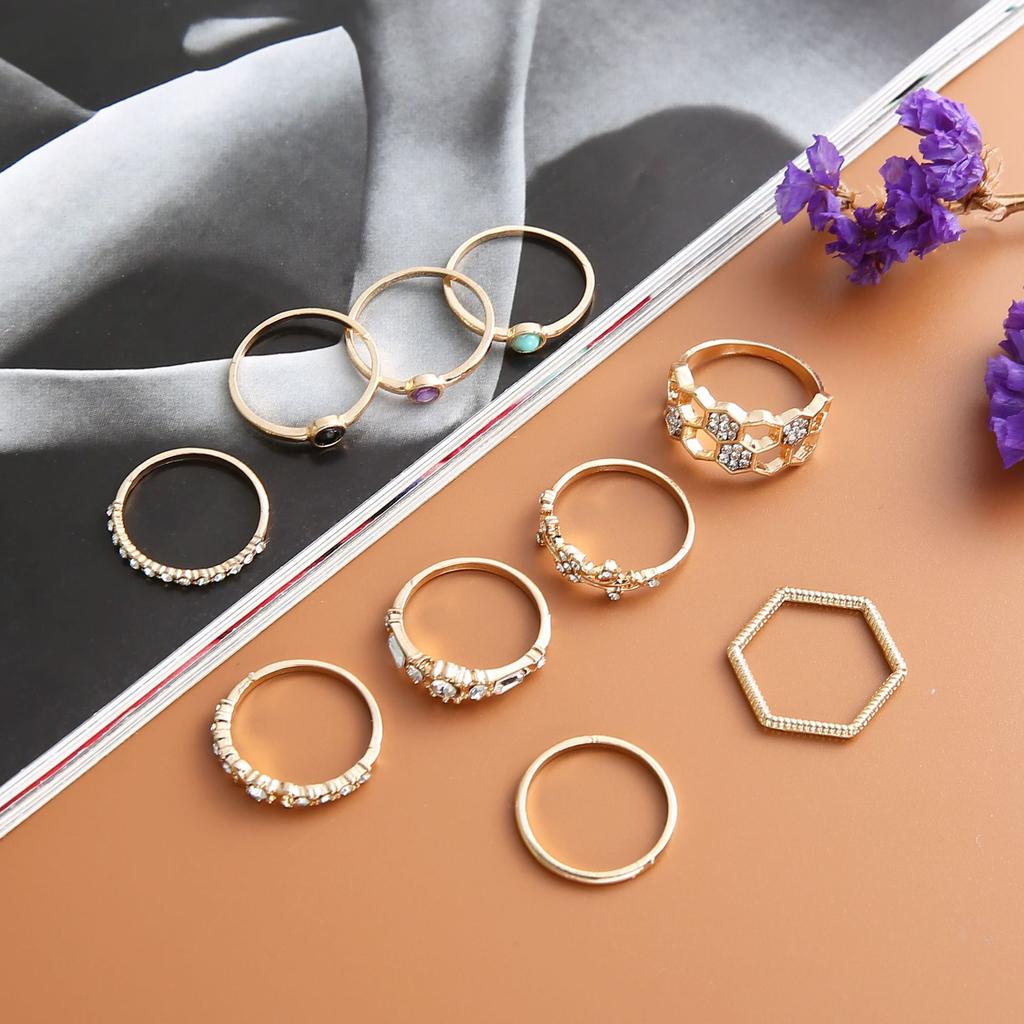 Fashion Diamond-Set Hollow Ring, Personalized Multi-Color Turquoise Joint Ring For Women