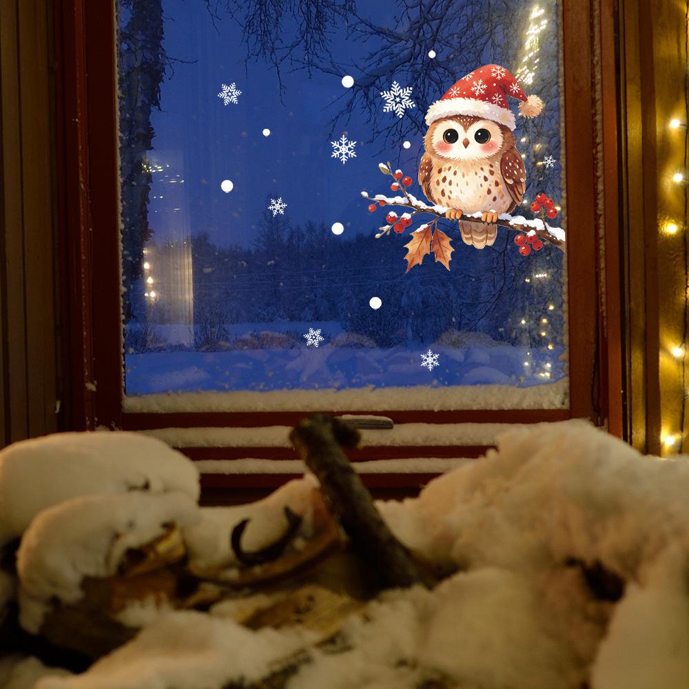 Painted Tree Branch Owl Snowflake Polka Dot Balcony Glass Window Beautification Window Sticker
