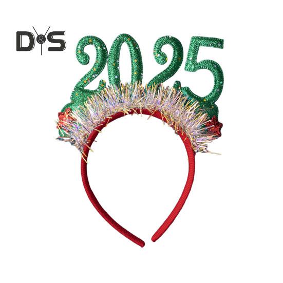 

Обруч для волос с пайетками, лентами и звездами, номер 2025, декоративная повязка на голову, легкая праздничная повязка на голову для детей и взрослых, праздничный аксессуар зелёный