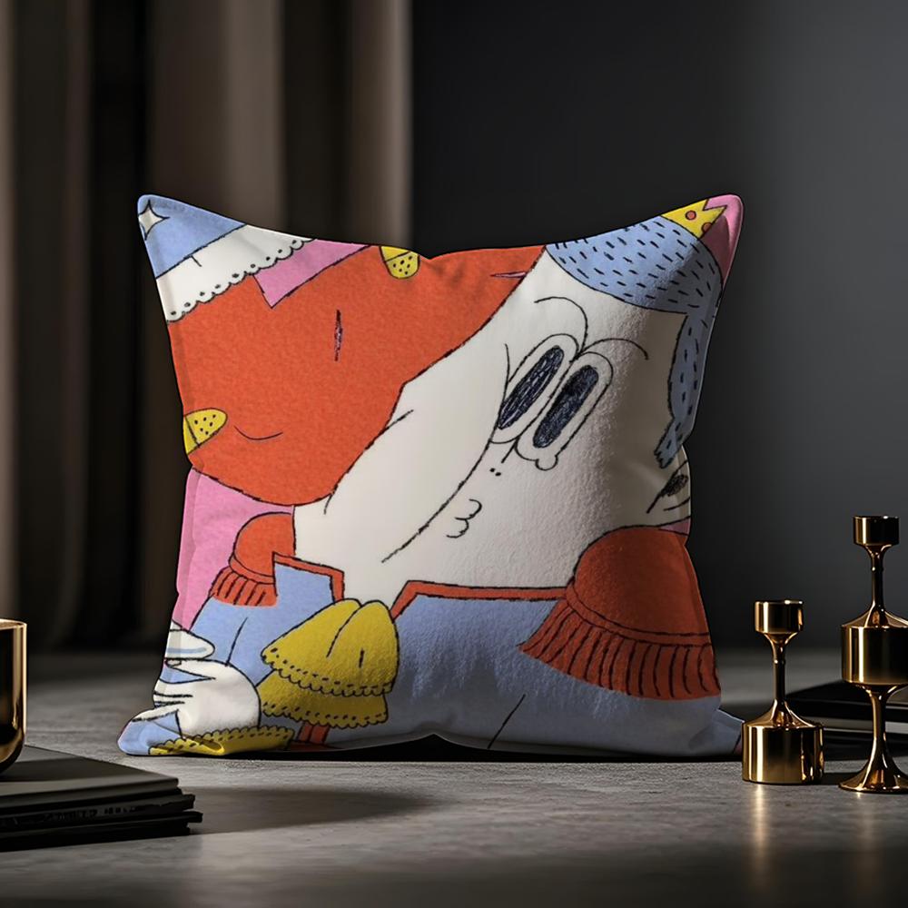 Cute Illustration Art Cushion Cover Anti-dustmite Pillowcase Invisible Zipper Silky Short Plush Sofa Cushion Cover
