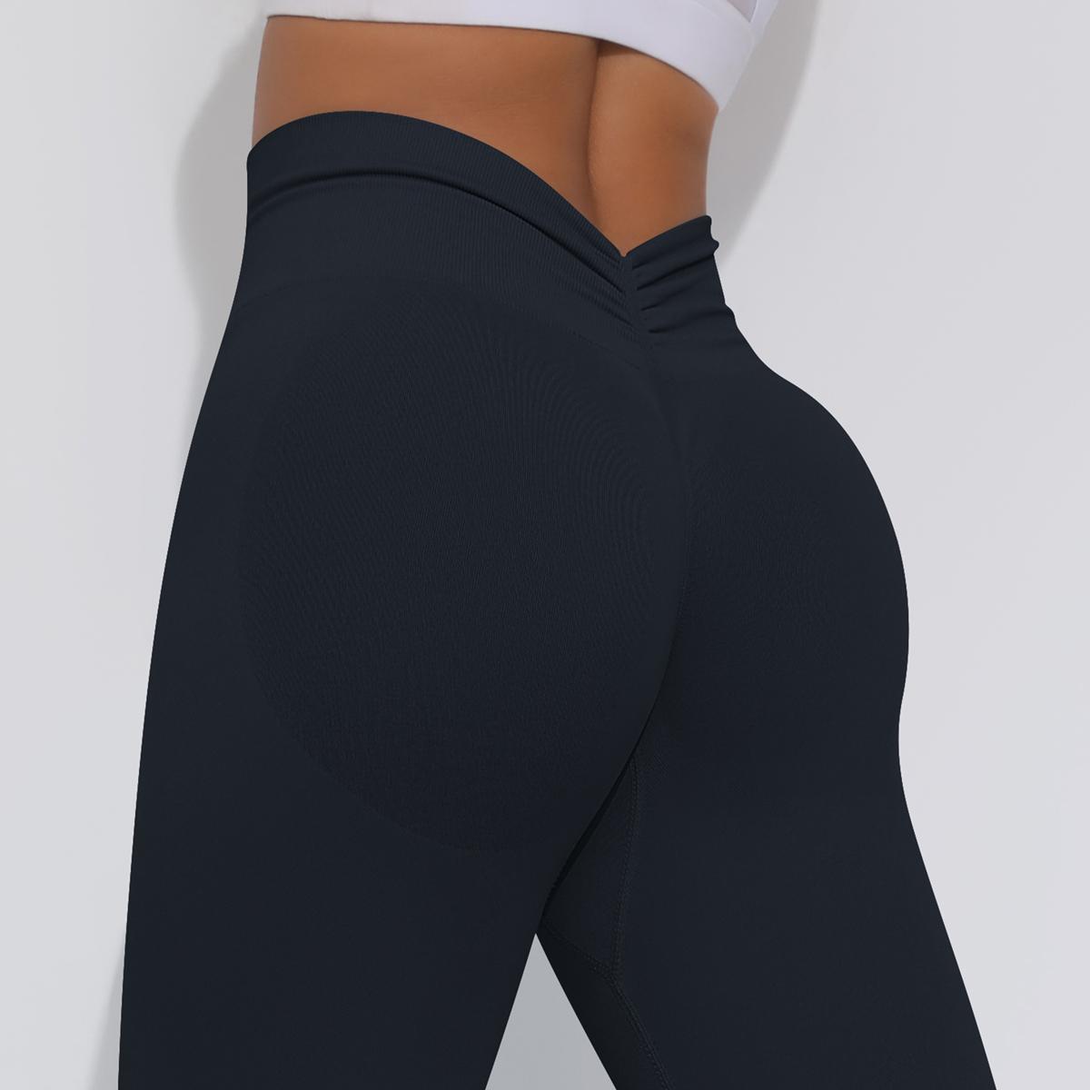 

Yoga Bubble Butt Leggings Seamless Sports Pants Women Gym Elastic Knit High Waist Fitness Tights EMA L чорний