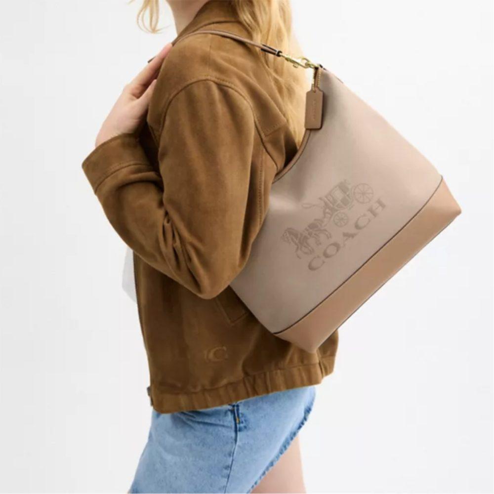 Coach Laurel Canvas With Leather Shoulder Bag Large Women's Khaki CAK92-IMLG6