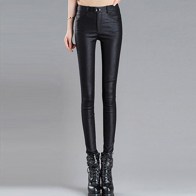 Women's High Waist Plus Velvet Stretchy Pencil Pants - Frosted Matte, Skinny Fit Base Layer for Autumn & Winter