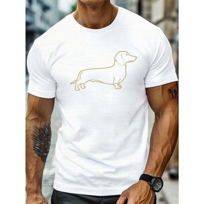 Stampa nera con contorno di un bassotto su una t-shirt da uomo a maniche corte e girocollo, un capo casual e leggero, perfetto per l'estate.