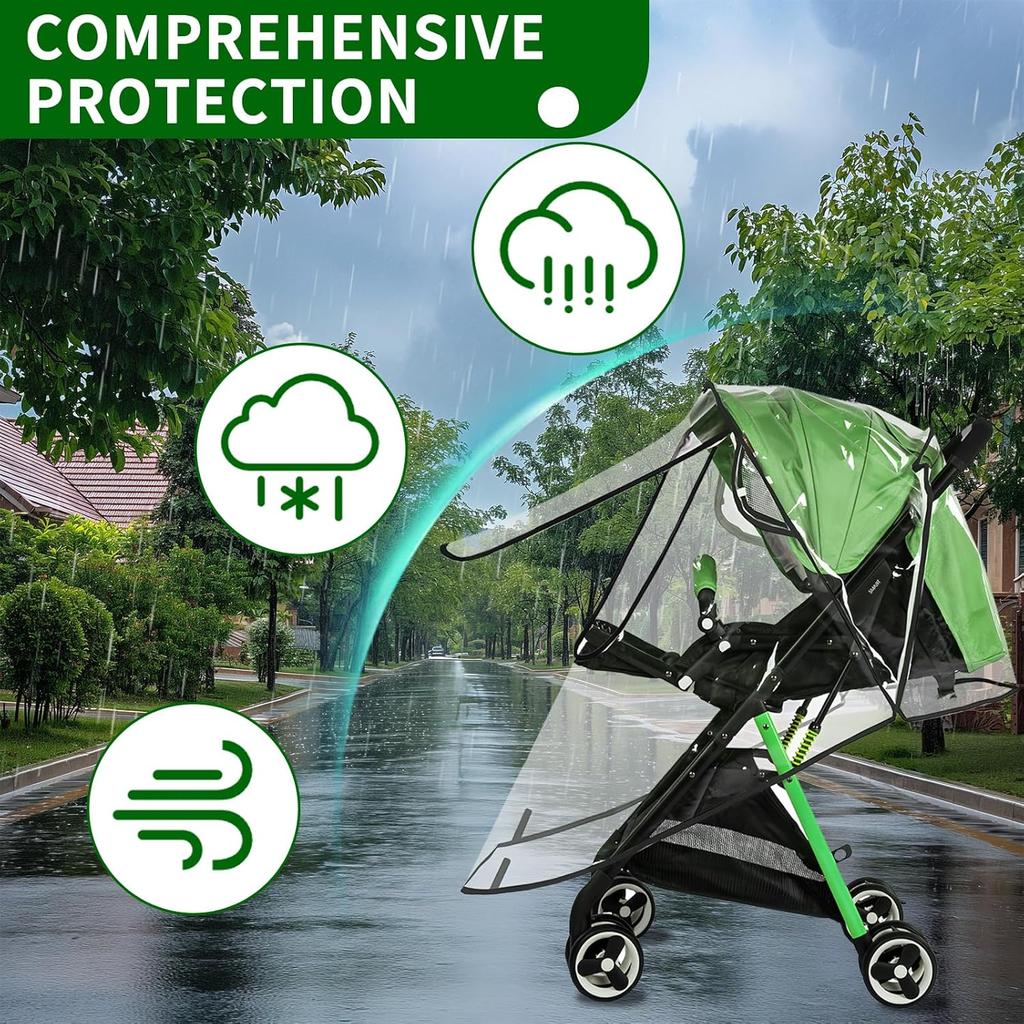Stroller Rain Cover, Universal Clear Weather Shield with Waterproof Zippers, Stroller Cover for Protect from Sun Dust Snow, Large