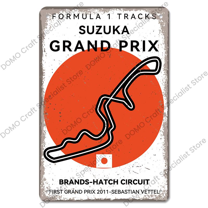 Afiș pentru circuitul de curse F1 Semne de tablă vintage din metal Monaco Spania SUA Garaj Placă metalică retro Garage Bar Pub Club Decor de perete de acasă