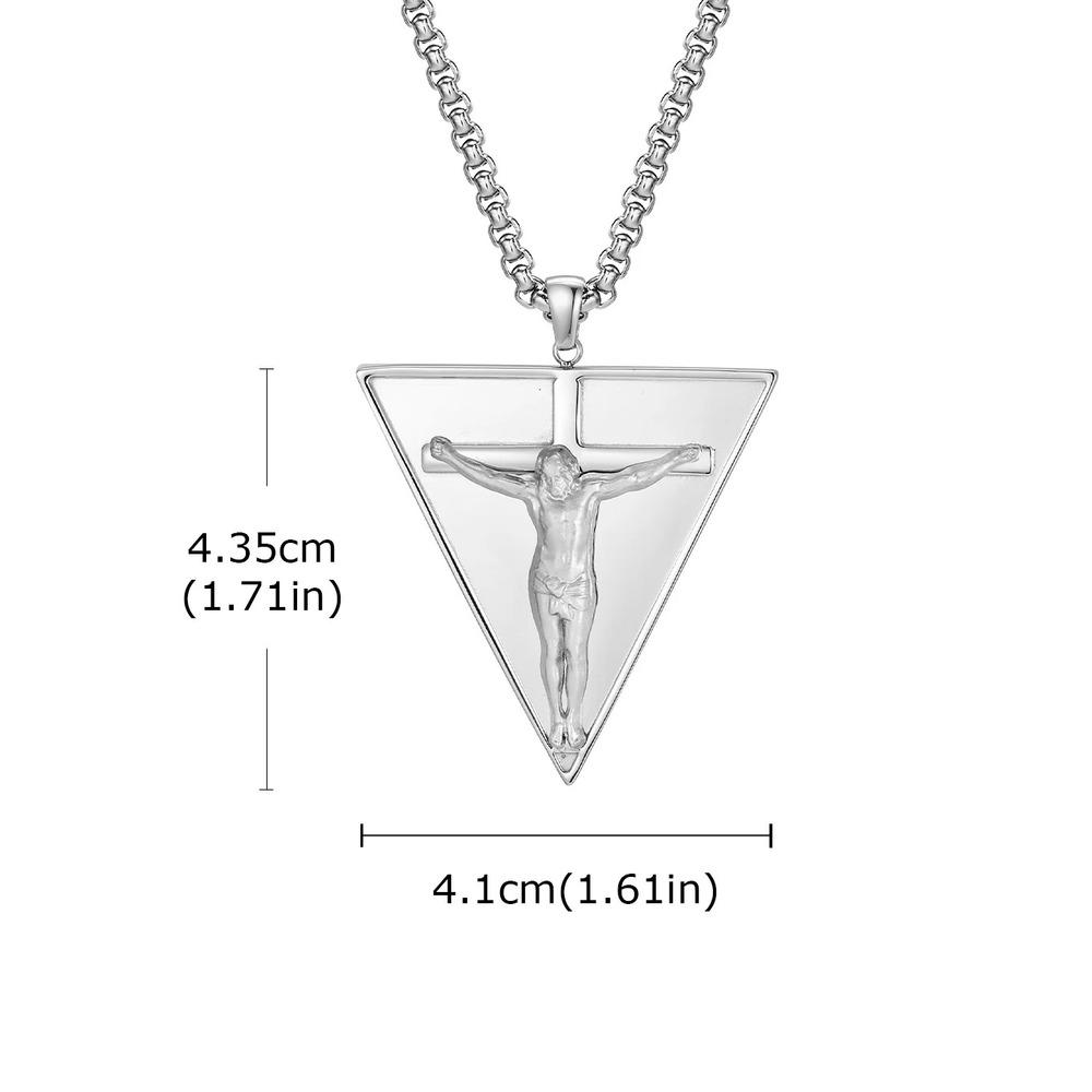 Vnox Triangle Jesus Pendant Necklace for Men, Stainless Steel Religious Faith Charm Christian Catholic Devotion Jewelry Gift NEW 50cm