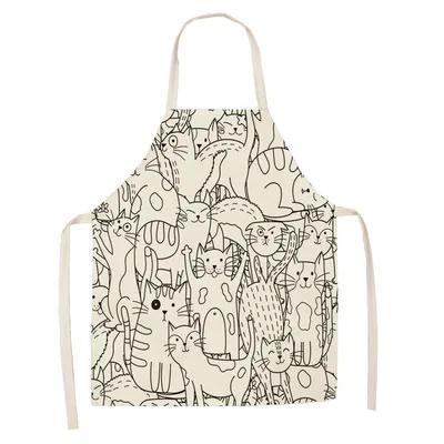 1Pcs Apron Cotton Linen Cooking Cute Cat Printed Home Sleeveless Aprons Men Women Baking Accessories Household Kitchen Supplies