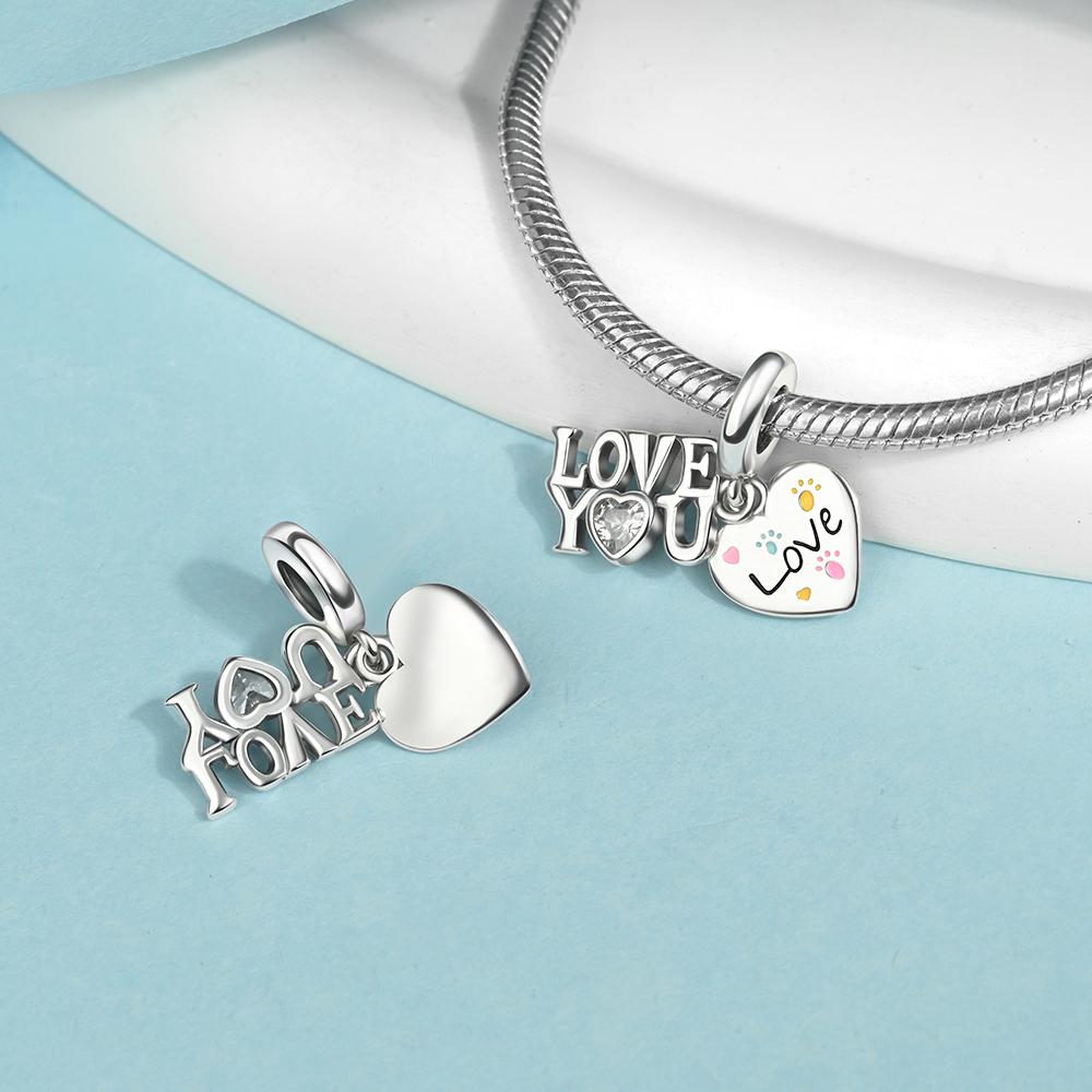 Copper Love You Heart-Shaped Pendants Colorful Paw Print Charms Fits Genuine Charms Bracelet Women Do-It-Yourself Jewellery Gifts