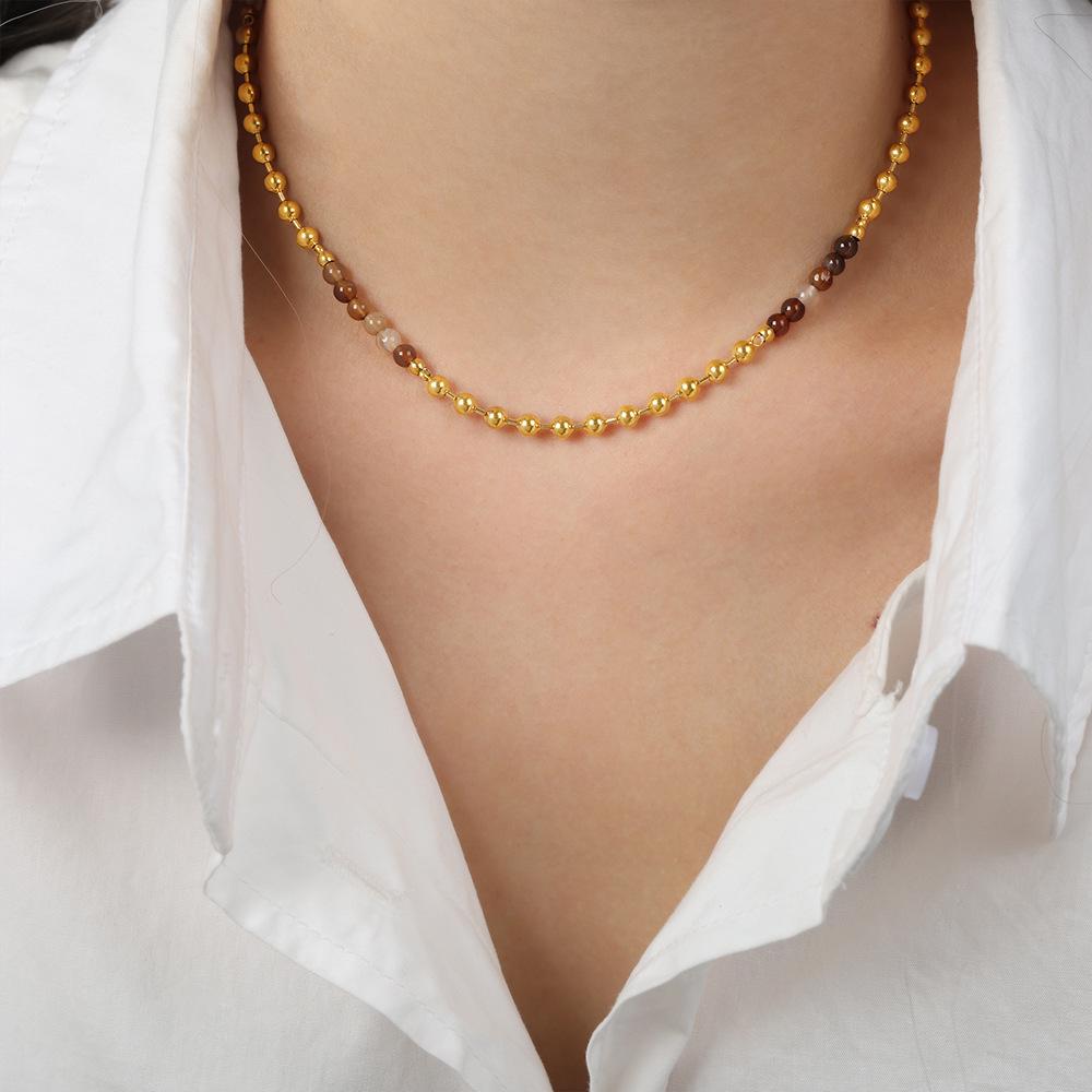 Natural Stone & 18K Gold Titanium Necklace with Empress Dowager Design – Versatile, Elegant Jewelry