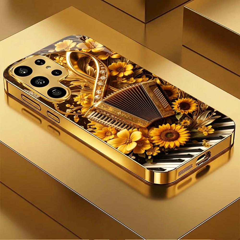 Golden Sunflower Accordion fashion phone cases s26 ultra case glass for Samsung Galaxy S26 S25 S24 S23 S22 FE Ultra Plus