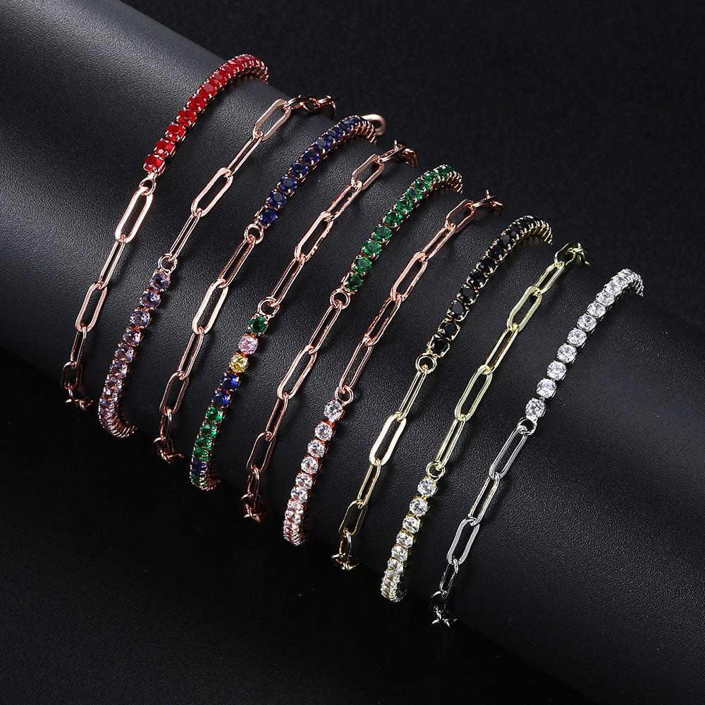 Paper Clip Splicing Tennis Bracelet Women'S Round Zircon 12 Birthstone Jewelry