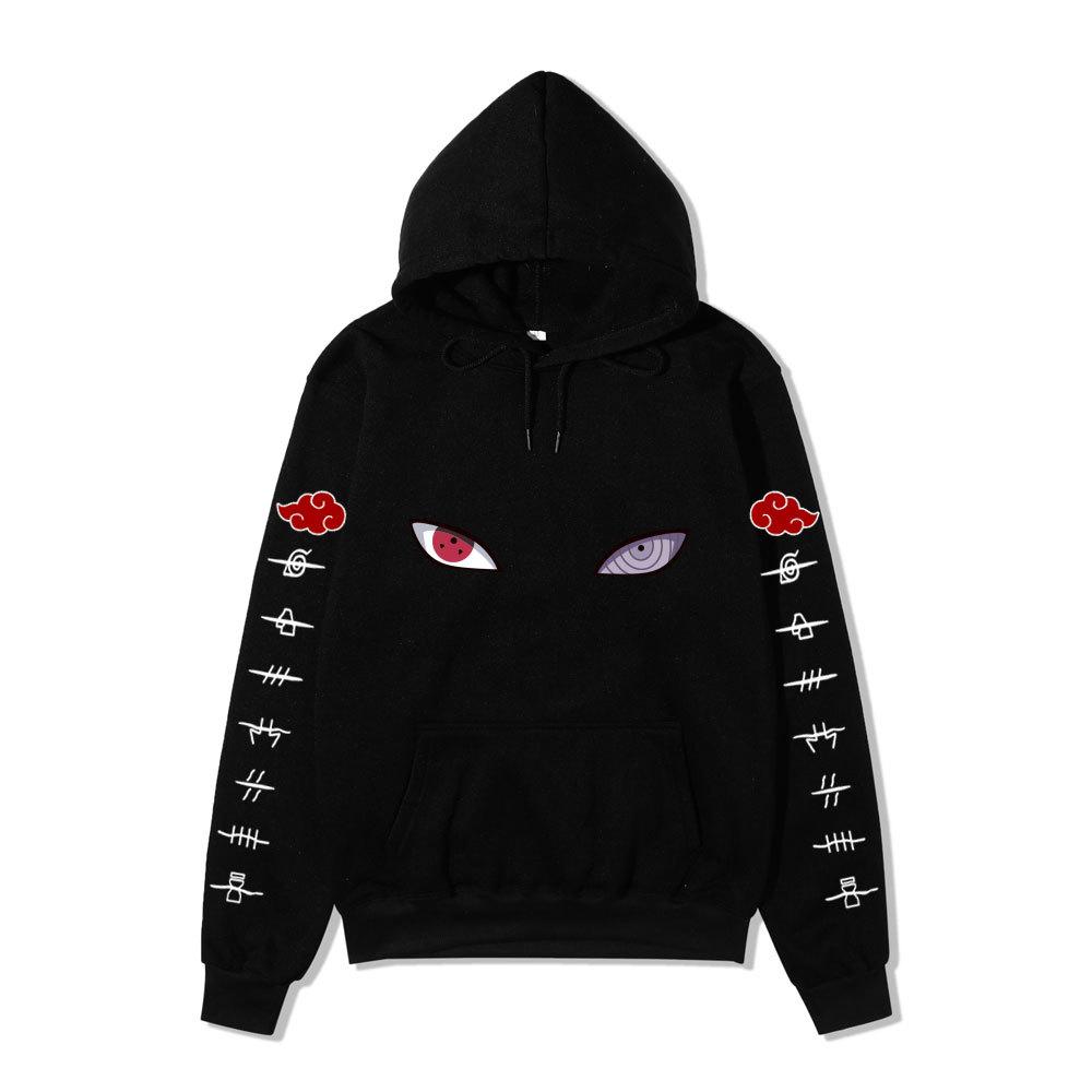 Unisex Naruto Sharingan Rinnegan Eyes Fleece Hoodie, Akatsuki Anime Graphic Pullover Long Sleeve Sweatshirt