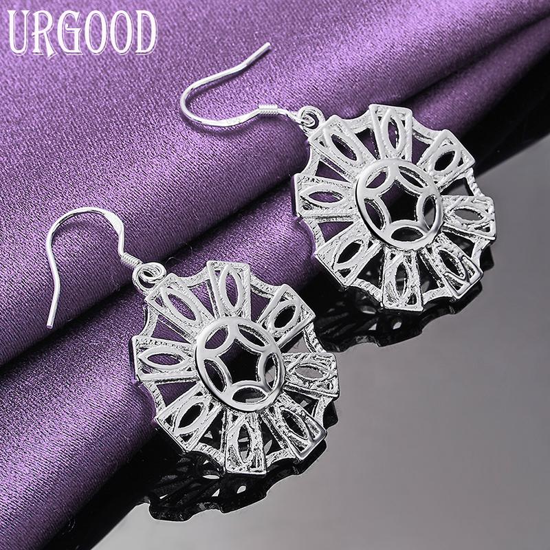 925 Sterling Silver Round Star Dropped Earrings Fashion Jewelry