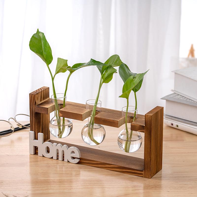 Wood & Glass Hydroponic Bottle - Simple Modern Home Decor