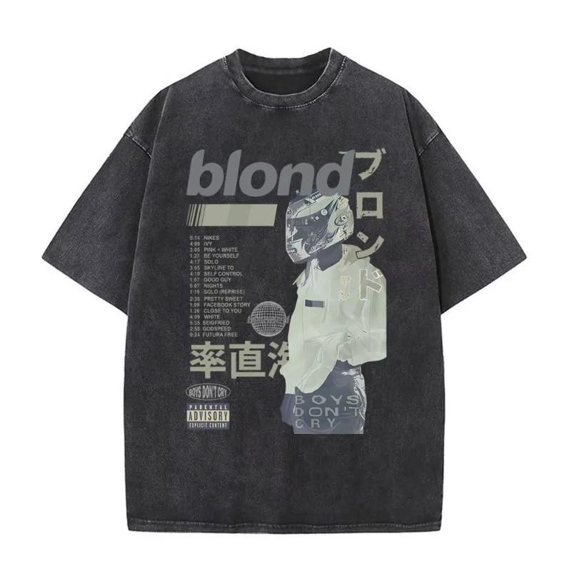 Washed Vintage Rapper Frank Oversized Tshirt Blond Graphic Tshirts Unisex Women Ocean Hip Hop T Shirt Unisexs Fashion Casual Tees