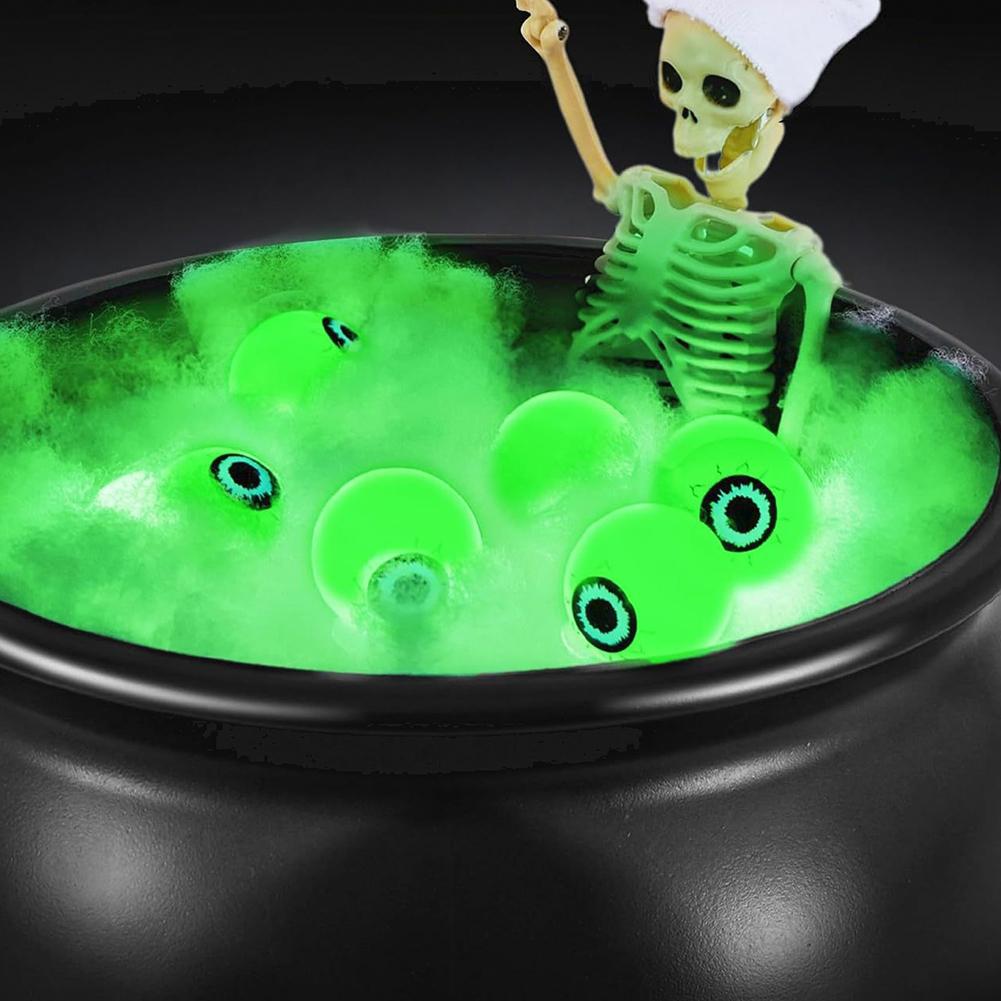 Halloween Decorations Large Witch Cauldron W/ Eyeballs String Light and Skeleton Large Halloween Party Bowl for Porch Home Party