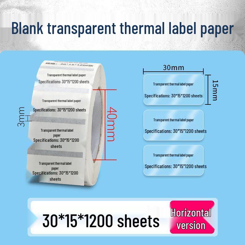 Waterproof Scratch-Resistant Transparent Thermal Label Paper, 60x40x30x20, No Carbon Ribbon, Tear-Resistant