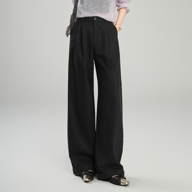 2026 Spring Women's Tencel Wool High-Waisted Wide-Leg Pants - Casual Loose Drapey Slimming Floor-Length Trousers