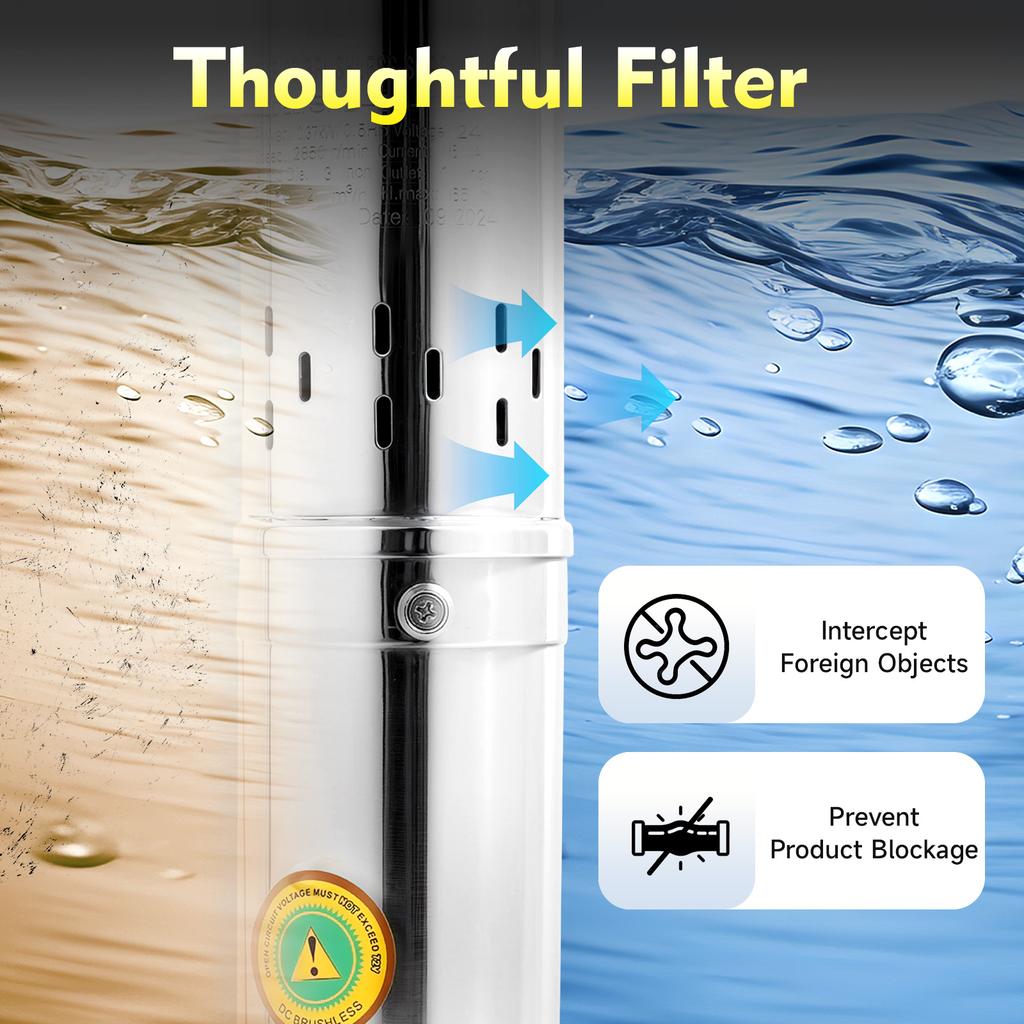 0.5HP Deep Well Pump 0.37KW DC Motor 213ft Max Head 70ft³/h Flow for Home Irrigation Water Supply Stainless Steel