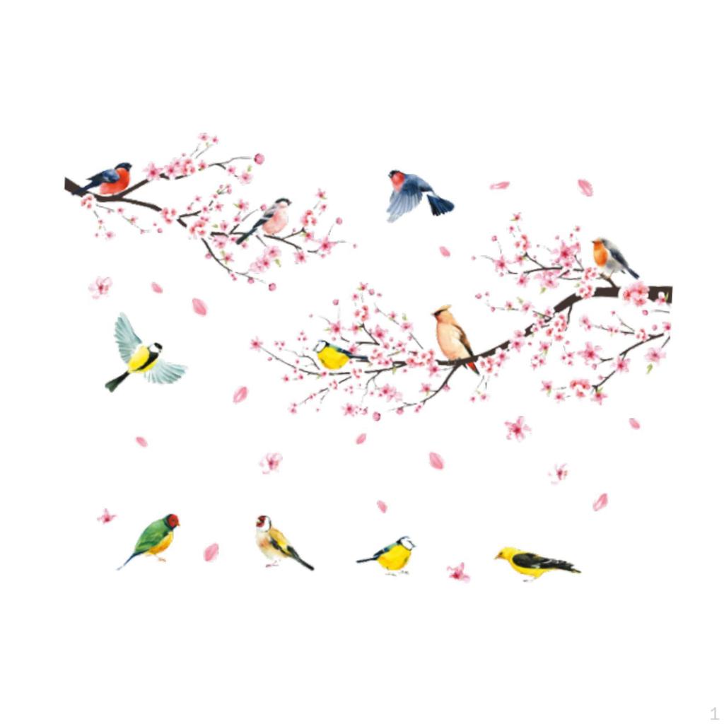 Tree Branch Art Decals Floral Birds Wall Stickers Convenient Decorative DIY Waterproof for Dining