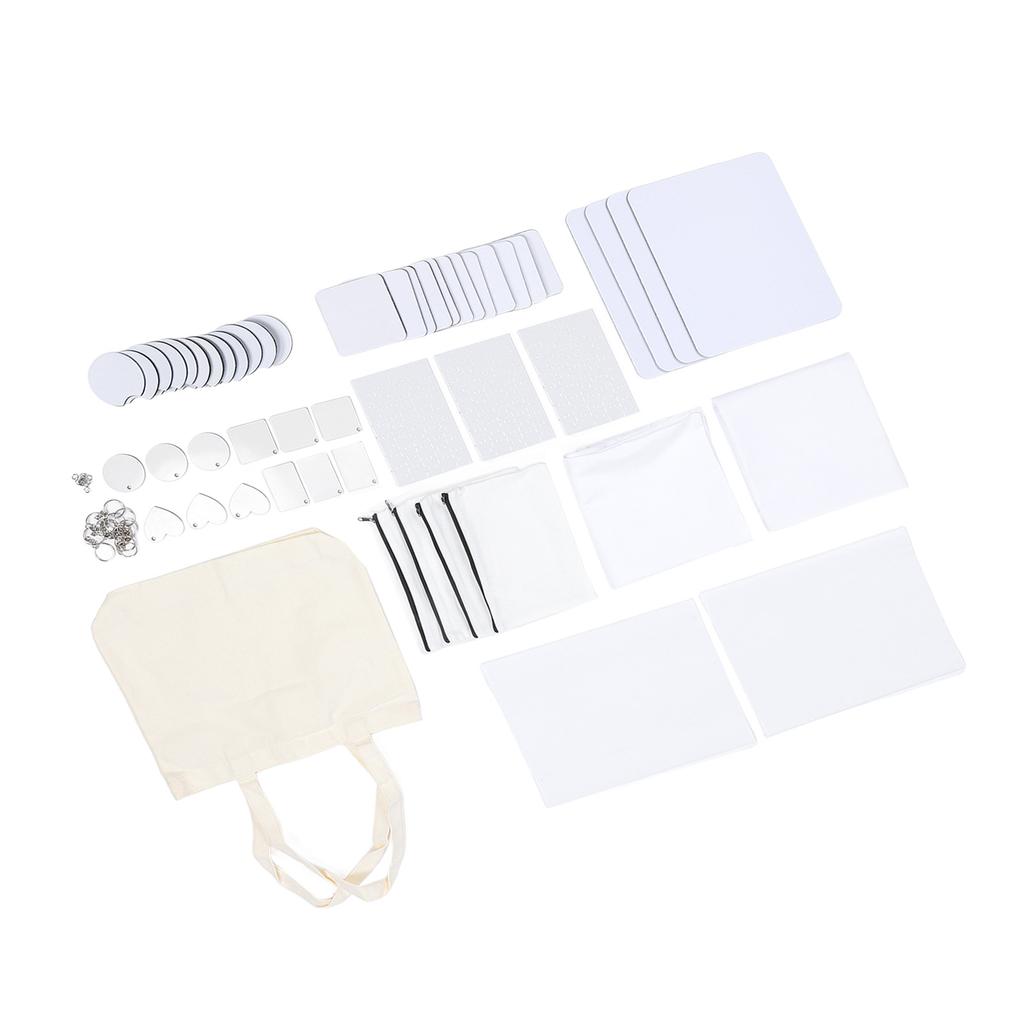 77PCS Sublimation Blank Set Heat Transfer Print Keychain Blanks for Makeup Bag Pillow Cover Mouse Pa