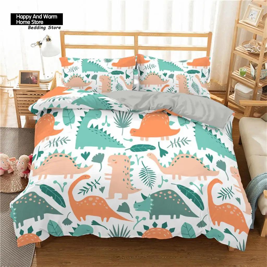 Cartoon Dinosaur Toddler Bedding Set Cartoon Animals Duvet Cover Microfiber Quilt Cover With Pillowcases For Boys Girl Teen
