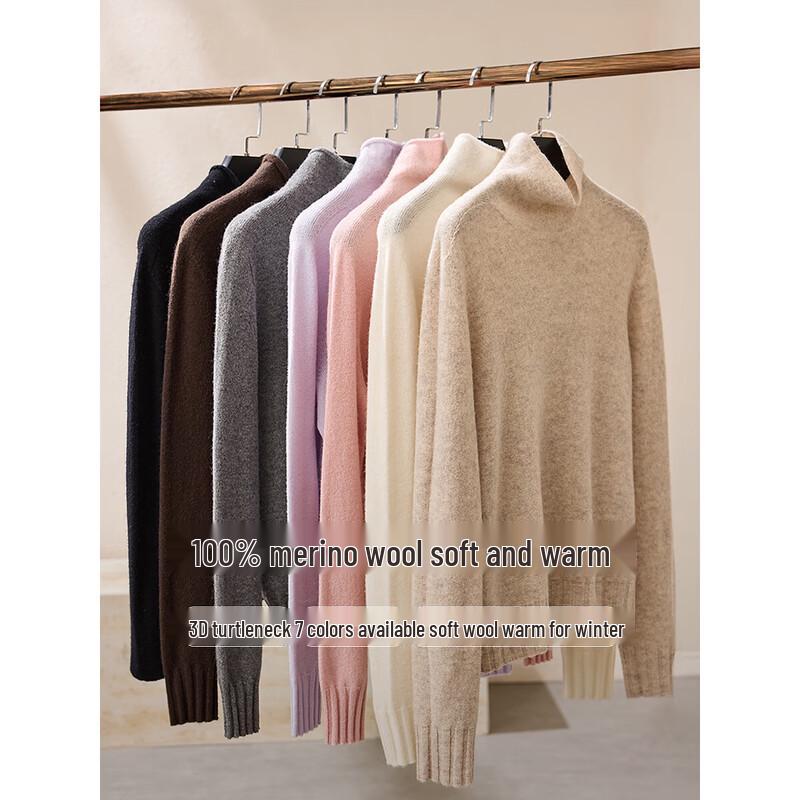 MOHAN YIMEI Women's 100% Lambswool High-Neck Base Layer Sweater