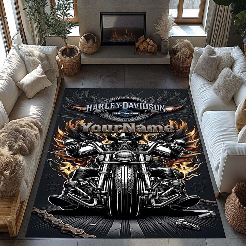 Harley-davidson Motorcycles Customized Name Floor Rug Office Rug Design for Dining Room Bedrooms Playrooms Decorate room Anti-slip Rug