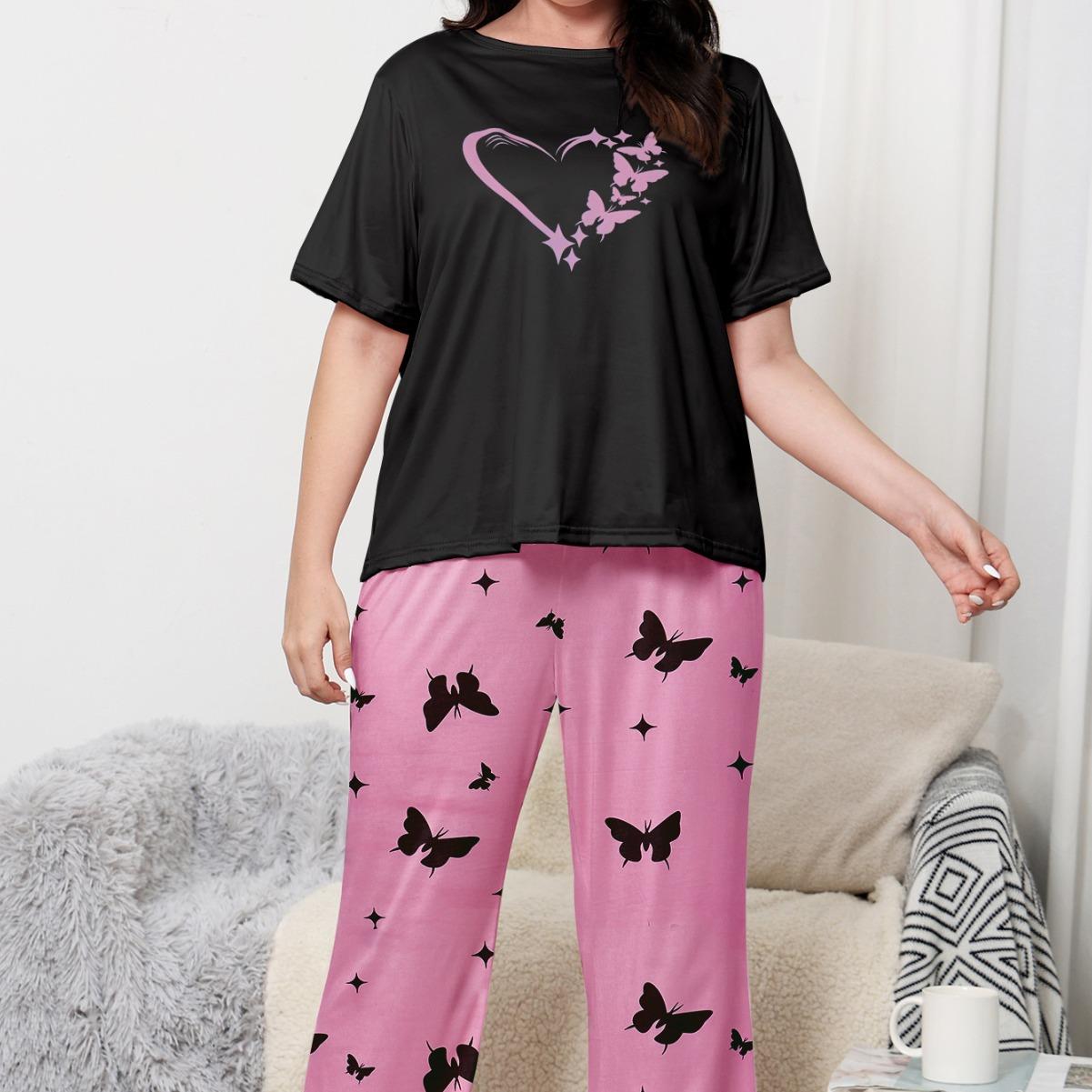 

Летние тонкие пижамы, женские брючные костюмы с короткими рукавами, большие размеры, свободная домашняя одежда с круглым вырезом для отдыха 5XL разноцветный