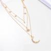 1-Pack Alloy Pendant Rhinestone Inlaid Three-Layer Necklace, Stylish Small Round Bead Tassel Hexagram Moon Pendant Trendy
