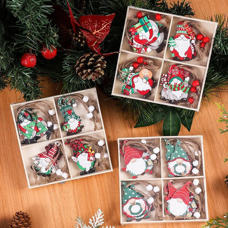 12Pcs Gnomes Pendants For Xmas Tree Christmas Decoration New Year Gift Wooden 2025 Christmas Hanging Ornaments