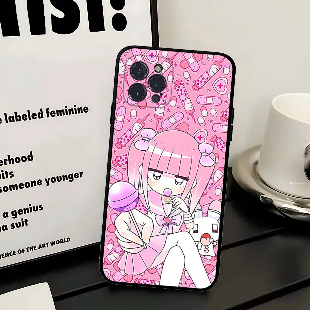 Anime Menhera Chan Phone Case For Iphone 16 15 17 13 14 12 11 Pro Max Plus Black Shell Cover Case