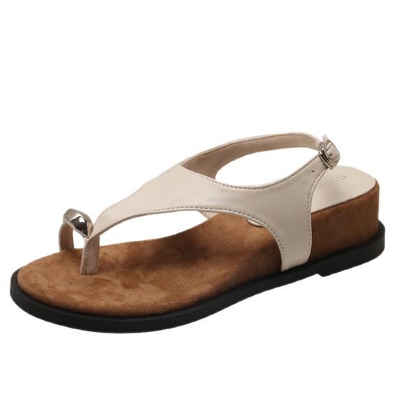 Round head French metal buckle women's set toe thick sole 3.5CM toe sandals holiday style word with Roman sandals