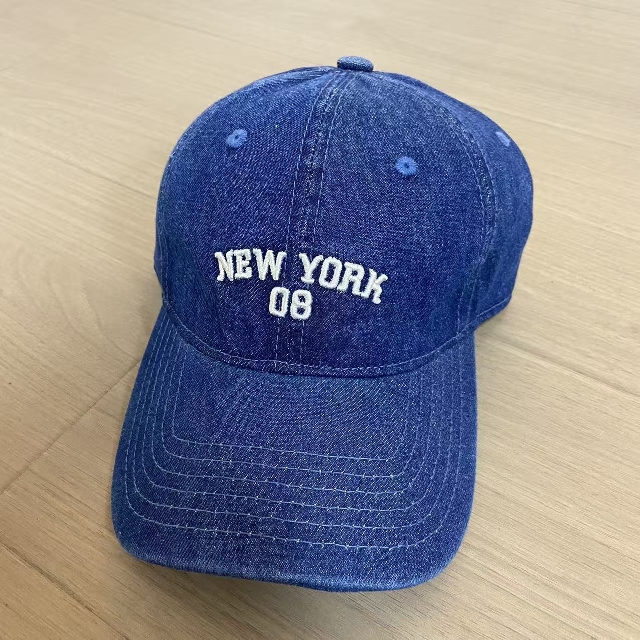 American Retro Baseball Cap Women S Big Head Circumference Washed Heavy Industry Denim Wide Brim Cap синий