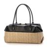 Perke Horizontal Boston Bag with Miscellaneous Texture and Cowhide Leather Black Women's Attachment, 80-00-00161,