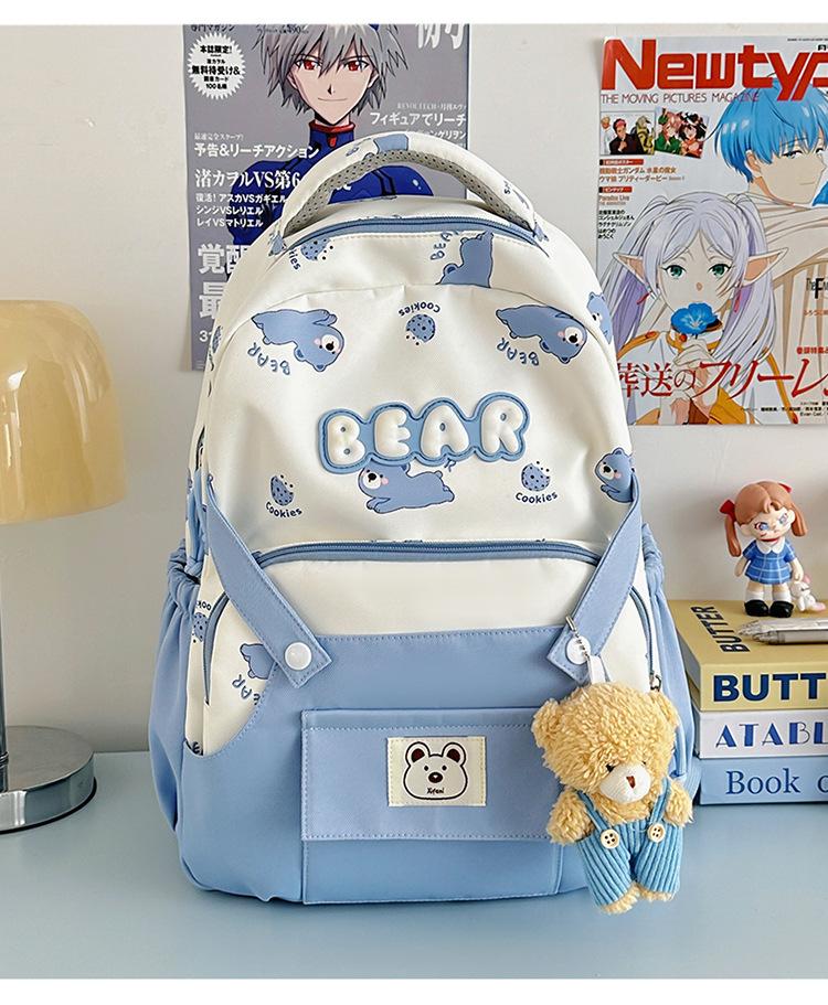 Schoolbag cute cartoon bear milk whirring primary school backpack first and second grade cartoon children's fun contrasting color splicing backpack