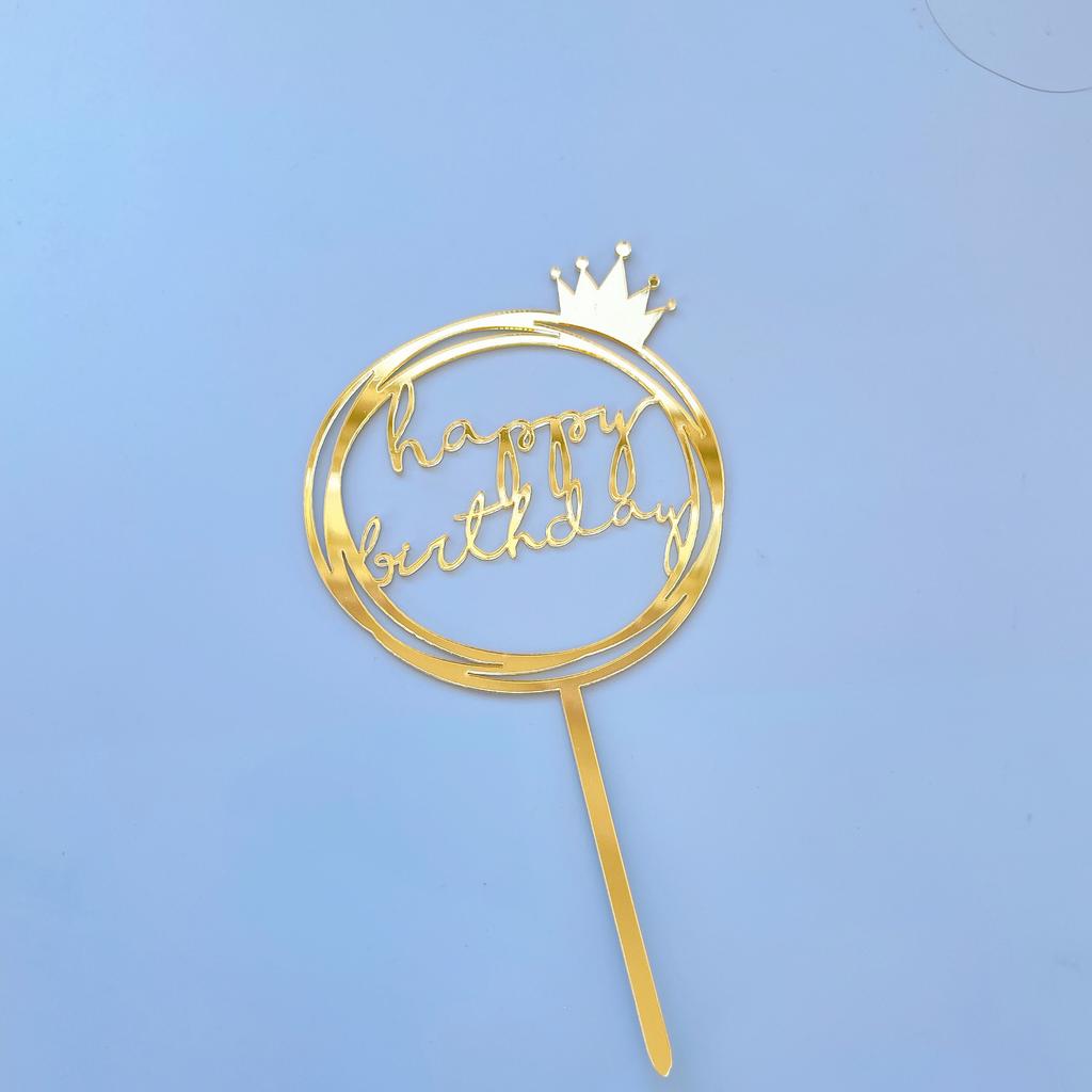 Acrylic Gold Mirror Happy Birthday Cake Toppers Reusable Cake Decorations for Birthday Party Supplies