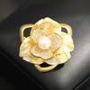 Premium Sense Gold Brushed Hollow Rose Brooch Temperament Natural Fritillary Double Petals Freshwater Pearl Pin
