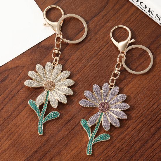 Keychain Pendant Sparkling Rhinestones Inlaid Chrysanthemum Design Key Chain with Lobster Clasp Lightweight Backpack Accessory