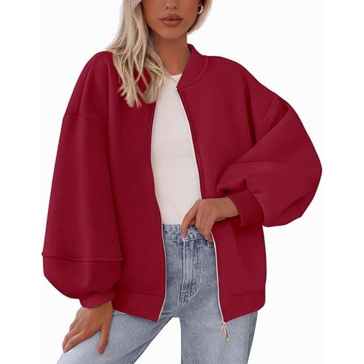 Women Loose Fit Baseball Jacket with Zipper Front Multi Color Casual Outerwear