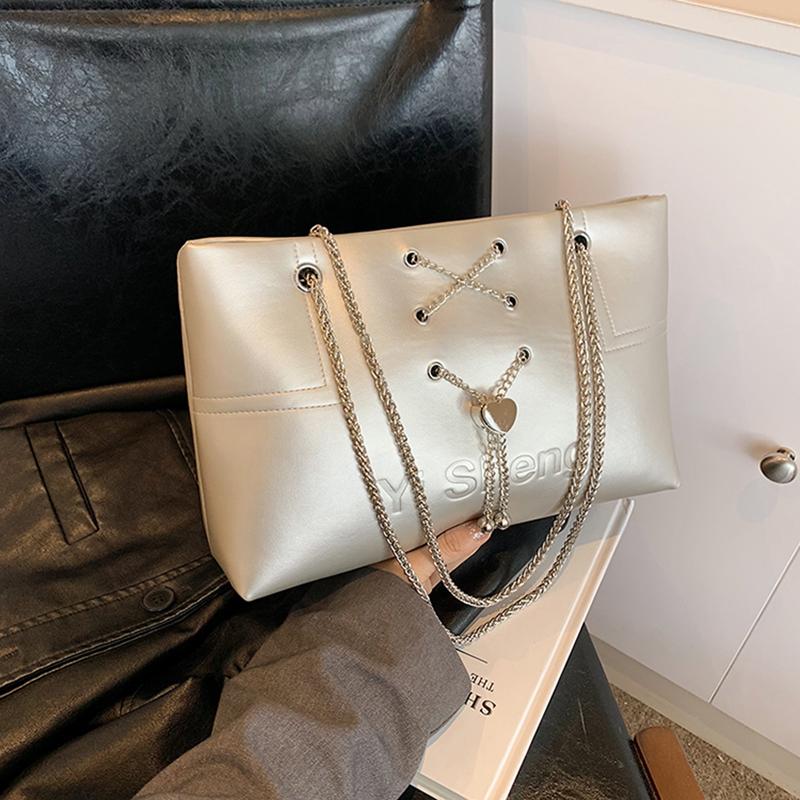 

Текстурная сумка с буквами большой емкости для женщин, новая популярная универсальная сумка через плечо с цепочкой, шикарная студенческая сумка для поездок на работу 31*19*8CM