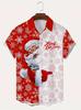Stampa 3D a Tema Natalizio Grafica di Babbo Natale Camicie da Spiaggia da Uomo a Manica Corta con Collo a Revers Camicia Hawaiana Estiva con Bottoni Camicie da Vacanza