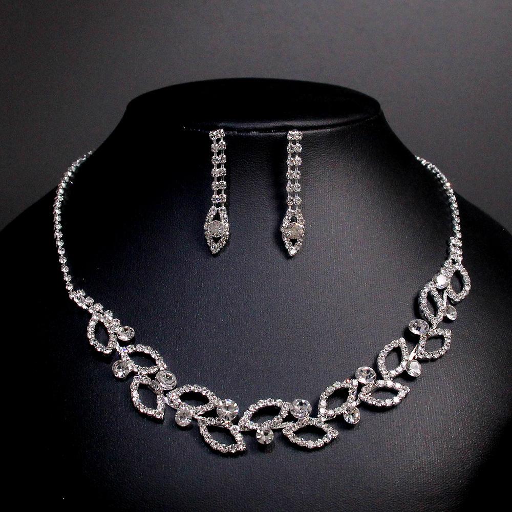 Korea Metal Claw Chain Rhinestone Wedding Necklace Bridal Necklace Earrings Jewelry Banquet Necklace Jewelry Set