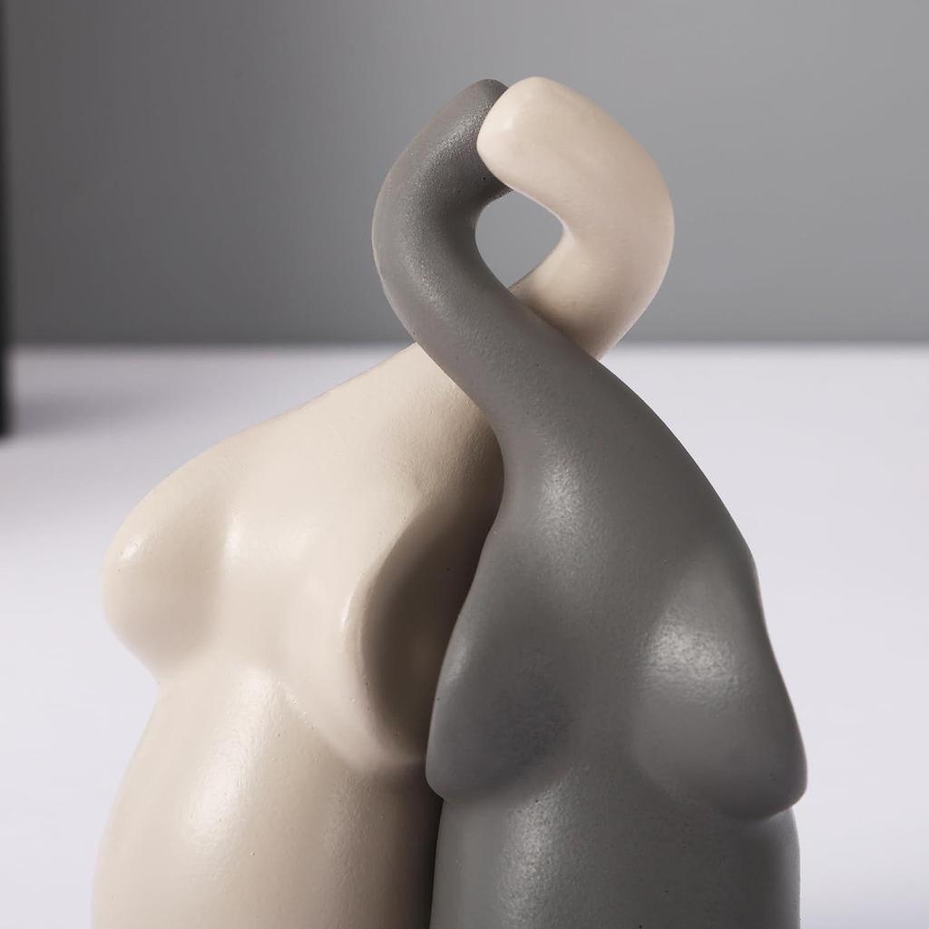 Liebendes Elefantenpaar Statue Schauobjekt (Beige & Grau) für Heimdeko Schlafzimmer Wohnzimmer Tischplatte Bürodekoration Elefant
